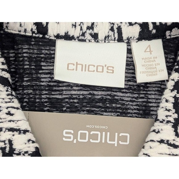 NWT Chico's Womens 4 Black White Leather Trim Double Breasted Blazer - Picture 10 of 13